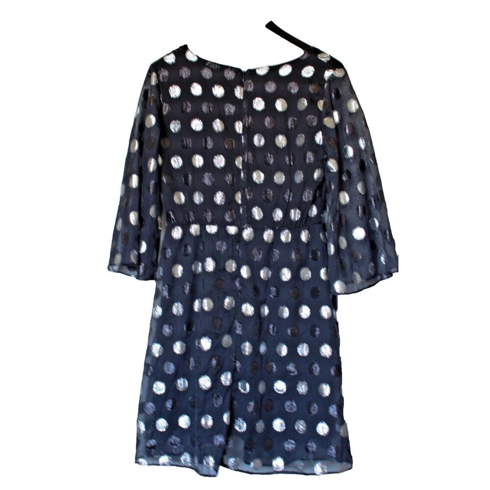 Julia Jordan Sz 6 Fit And Flare Tie Front Clip Dot Chiffon Black Polka Dot Dress - Picture 2 of 14